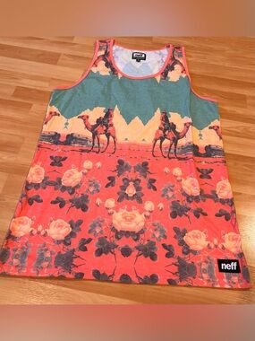 Neff Coral, Teal & Camel/Western Floral Camel-Print Tank Top